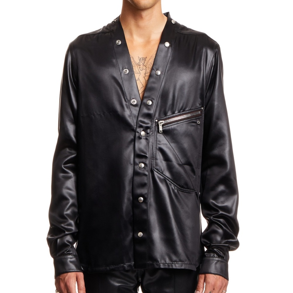 RICK OWENS Larry Faux-leather Studded Shirt In Black